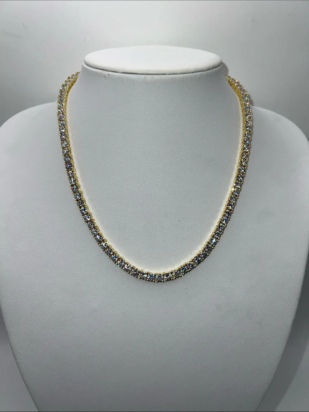 706. 18k Gold Plated Triple A CZ Tennis Necklace 17”